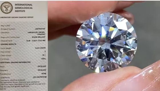 IGI 느슨한 실험실은 다이아몬드에게 16.63Carat VS1 라운드 Ｅ 색을 임명했습니다