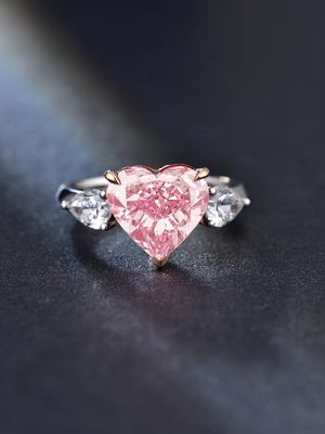 큰 사이즈 분홍색 실험실 자란 다이아몬드 반지 심장 모양 4.19ct 18k 흰 금 반지