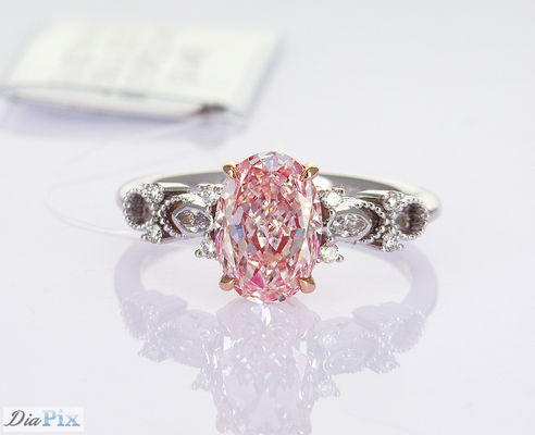 2.2ct IGI 인증 실험실 자란 핑크 타원형 합성 다이아몬드 클래식 스타일 18 카라트 흰 금 반지