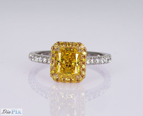 1.1ct 빛나는 모양 화려한 생생한 노란색 실험실 만든 다이아몬드 반지 18K 금 세트
