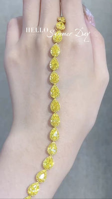 페어 컷 노란 다이아몬드 테니스 팔찌 VS 클라리티 T13.68ct 18k 백금 반지