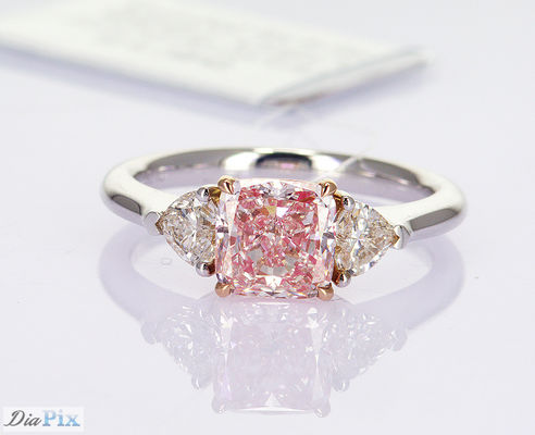 1.76CT 합성 체리 분홍색 CVD 다이아몬드 반지 쿠션 절단 18k 백금