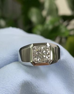실험실에서 자란 다이아몬드 남성 반지 18K 백금 E 색상 약혼과 결혼식