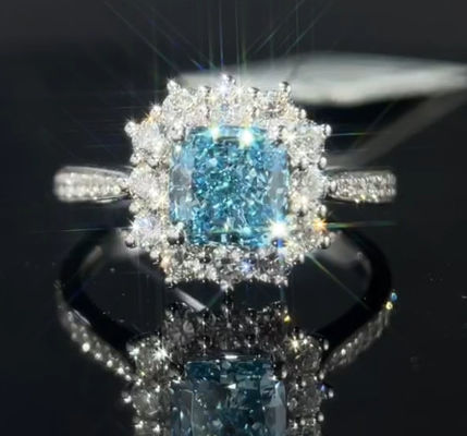 블루 랩에서 자란 다이아몬드 반지 1.29ct 쿠션 컷 합성 다이아몬드 선물 반지 여성용